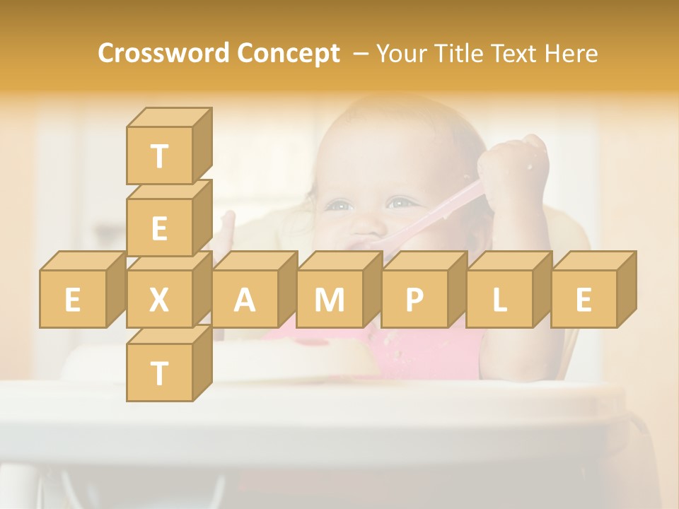 A Baby Sitting In A High Chair With A Spoon In It's Mouth PowerPoint Template