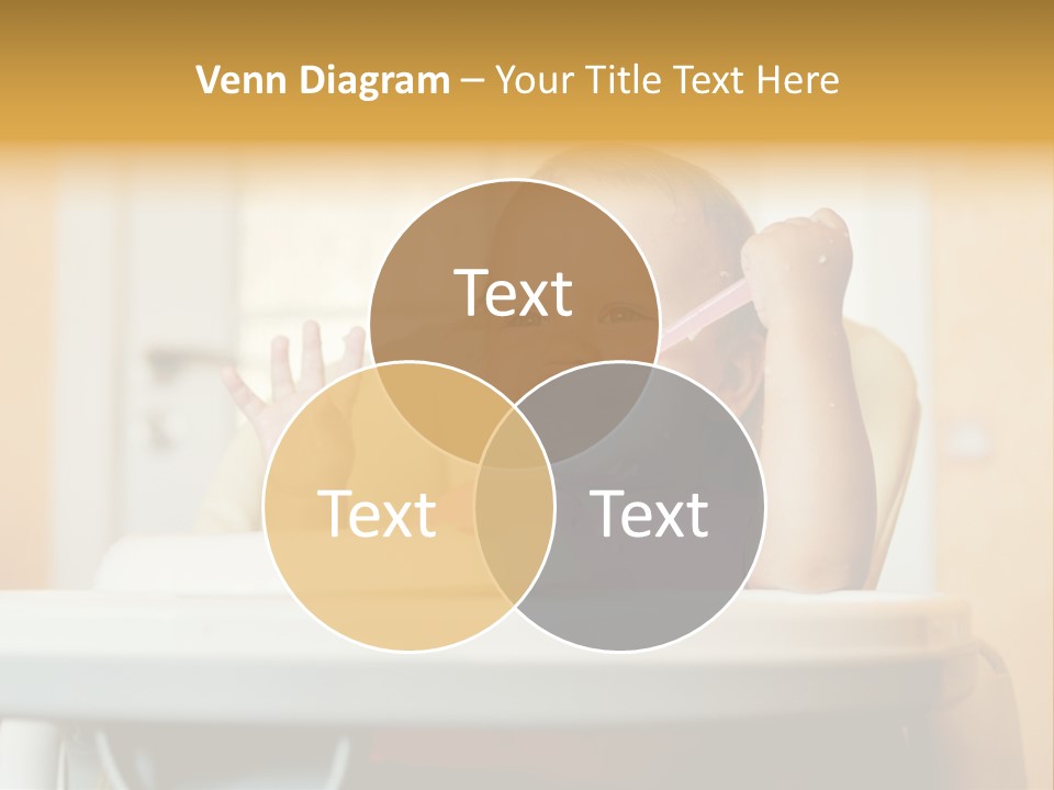 A Baby Sitting In A High Chair With A Spoon In It's Mouth PowerPoint Template