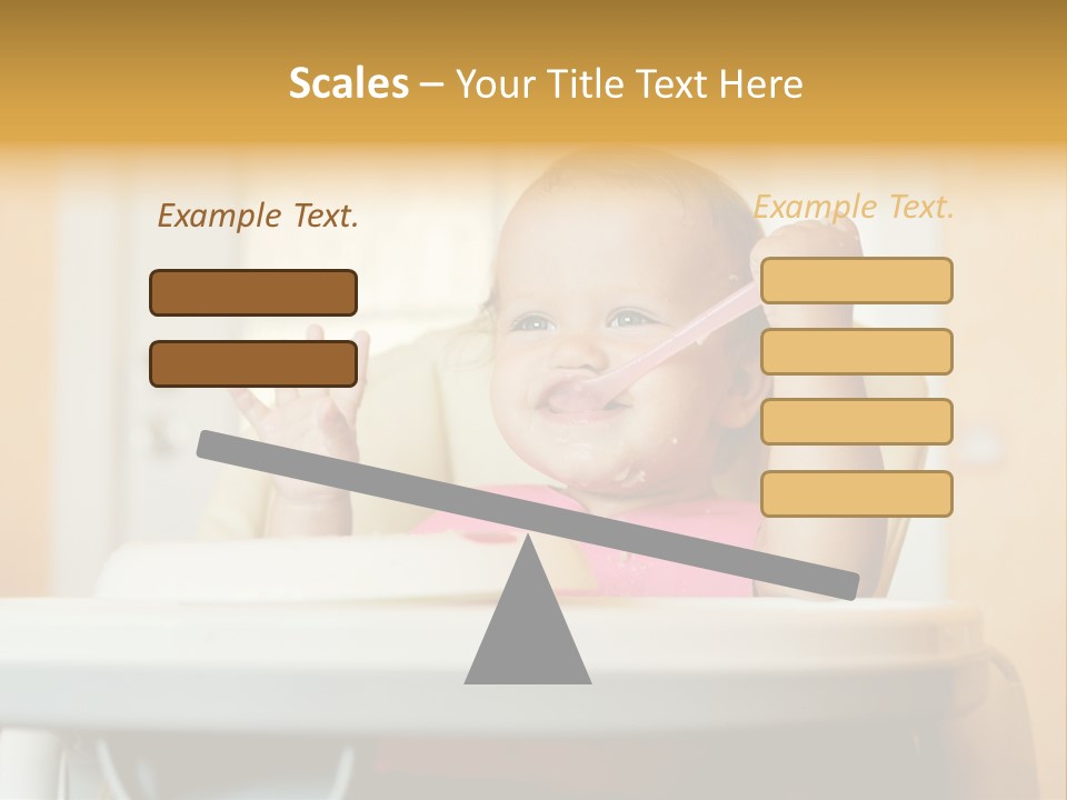 A Baby Sitting In A High Chair With A Spoon In It's Mouth PowerPoint Template