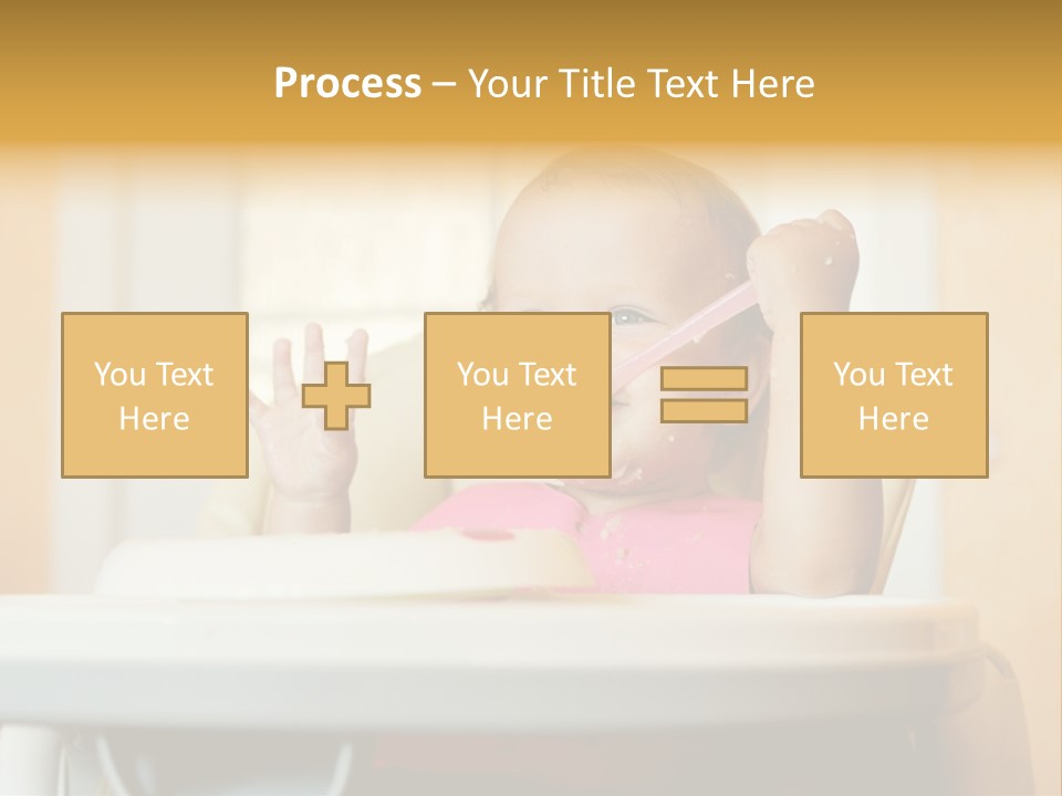 A Baby Sitting In A High Chair With A Spoon In It's Mouth PowerPoint Template