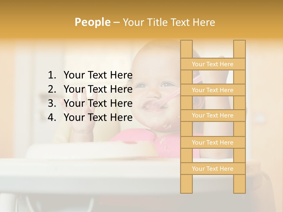 A Baby Sitting In A High Chair With A Spoon In It's Mouth PowerPoint Template