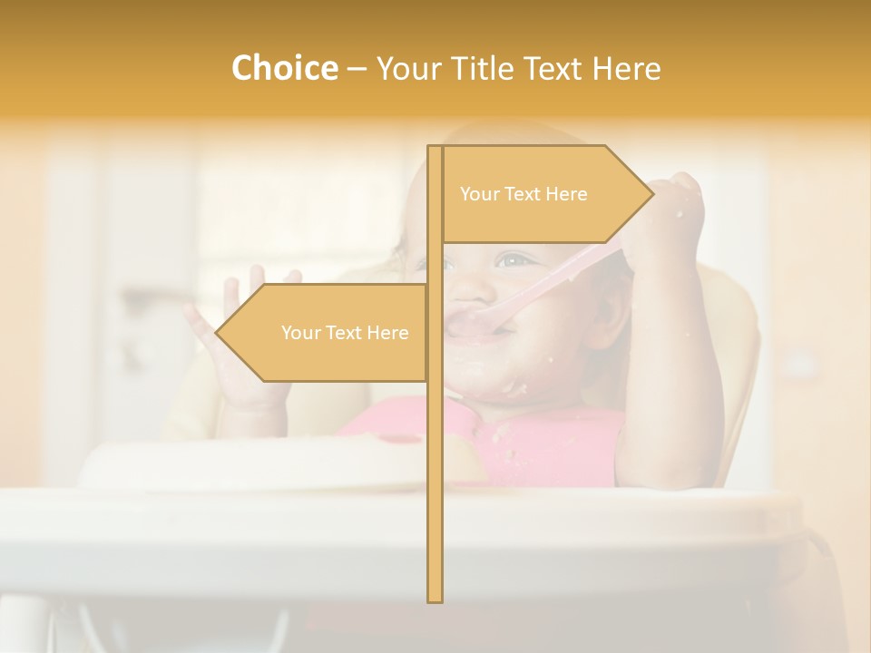 A Baby Sitting In A High Chair With A Spoon In It's Mouth PowerPoint Template