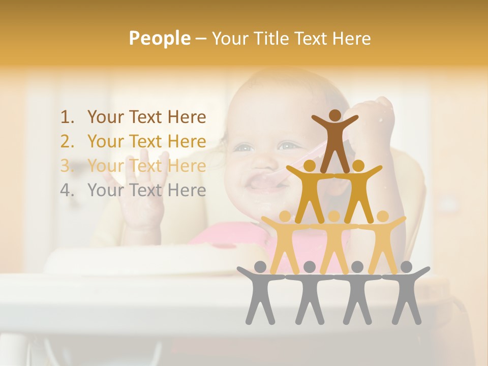 A Baby Sitting In A High Chair With A Spoon In It's Mouth PowerPoint Template