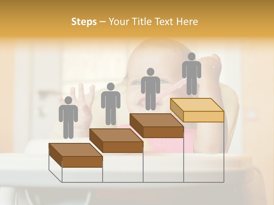 A Baby Sitting In A High Chair With A Spoon In It's Mouth PowerPoint Template