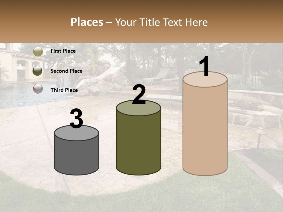 A Backyard With A Pool And A Waterfall PowerPoint Template