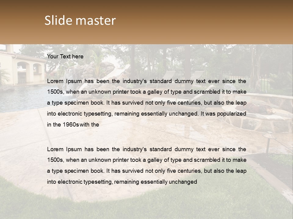 A Backyard With A Pool And A Waterfall PowerPoint Template