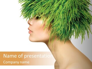 A Woman's Head With Green Grass On It PowerPoint Template