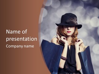 A Woman In A Hat Holding Shopping Bags PowerPoint Template