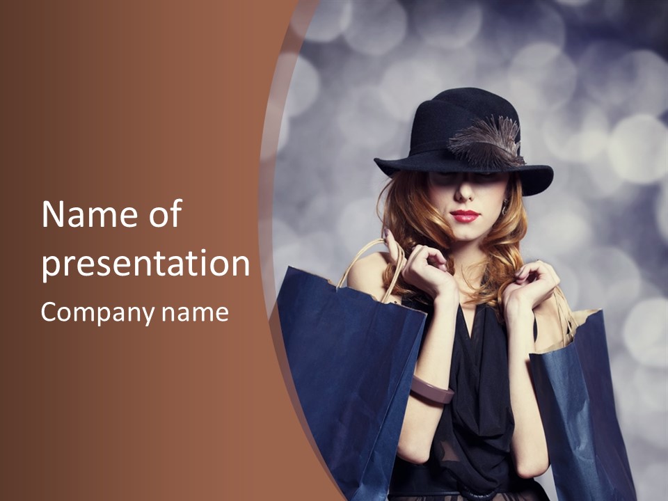A Woman In A Hat Holding Shopping Bags PowerPoint Template
