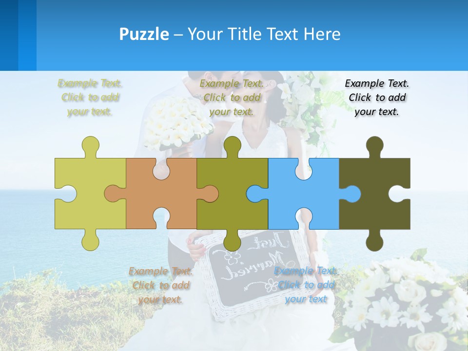 A Newly Married Couple Kissing In Front Of The Ocean PowerPoint Template