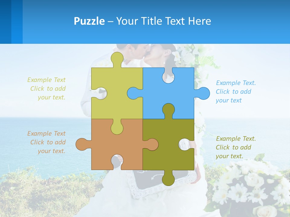 A Newly Married Couple Kissing In Front Of The Ocean PowerPoint Template
