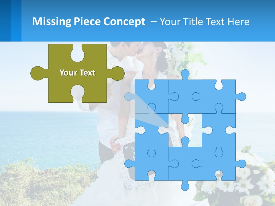 A Newly Married Couple Kissing In Front Of The Ocean PowerPoint Template