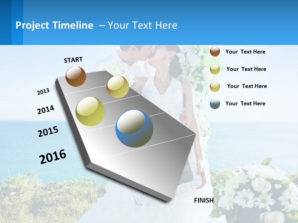 A Newly Married Couple Kissing In Front Of The Ocean PowerPoint Template