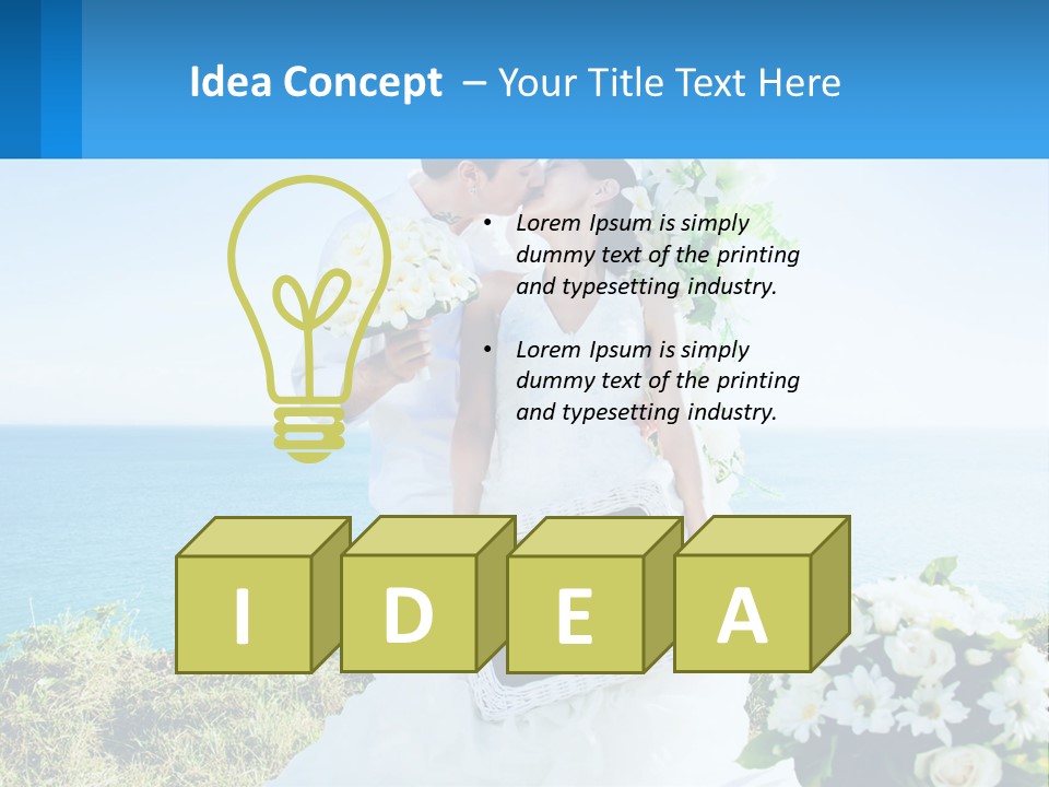 A Newly Married Couple Kissing In Front Of The Ocean PowerPoint Template