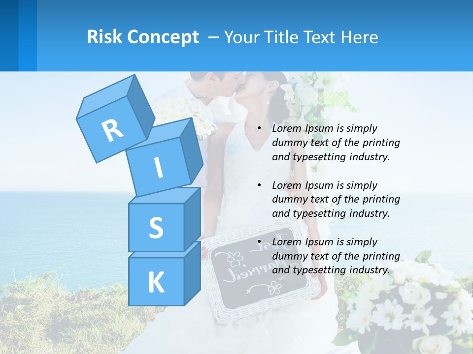 A Newly Married Couple Kissing In Front Of The Ocean PowerPoint Template