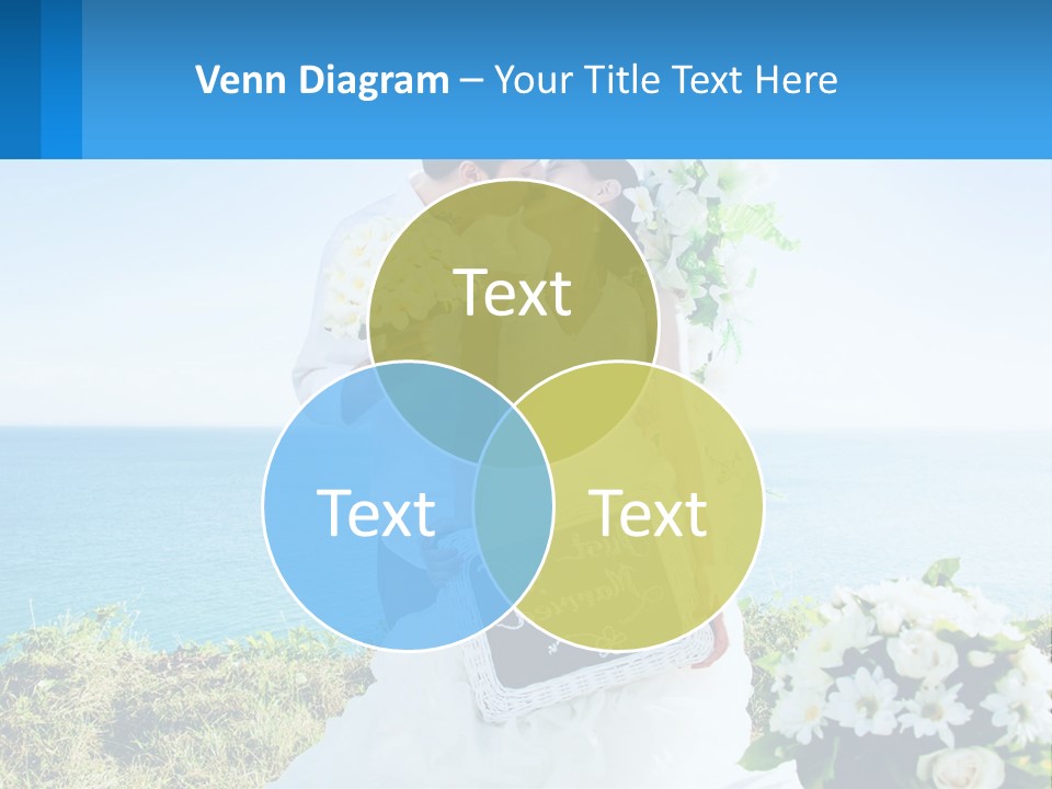 A Newly Married Couple Kissing In Front Of The Ocean PowerPoint Template