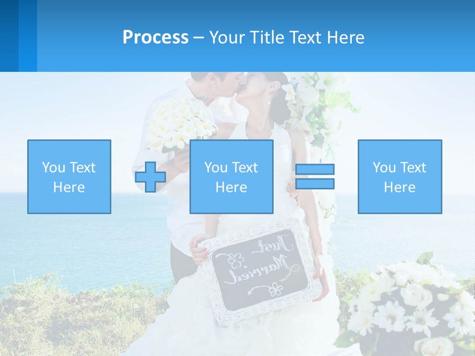 A Newly Married Couple Kissing In Front Of The Ocean PowerPoint Template