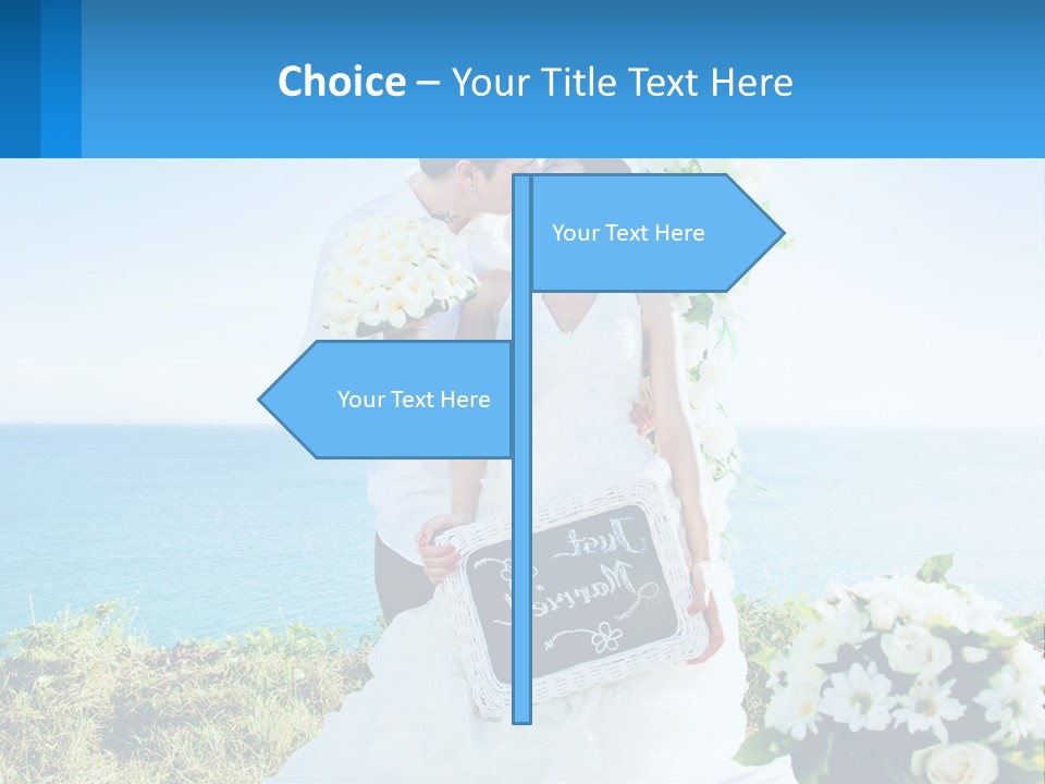 A Newly Married Couple Kissing In Front Of The Ocean PowerPoint Template