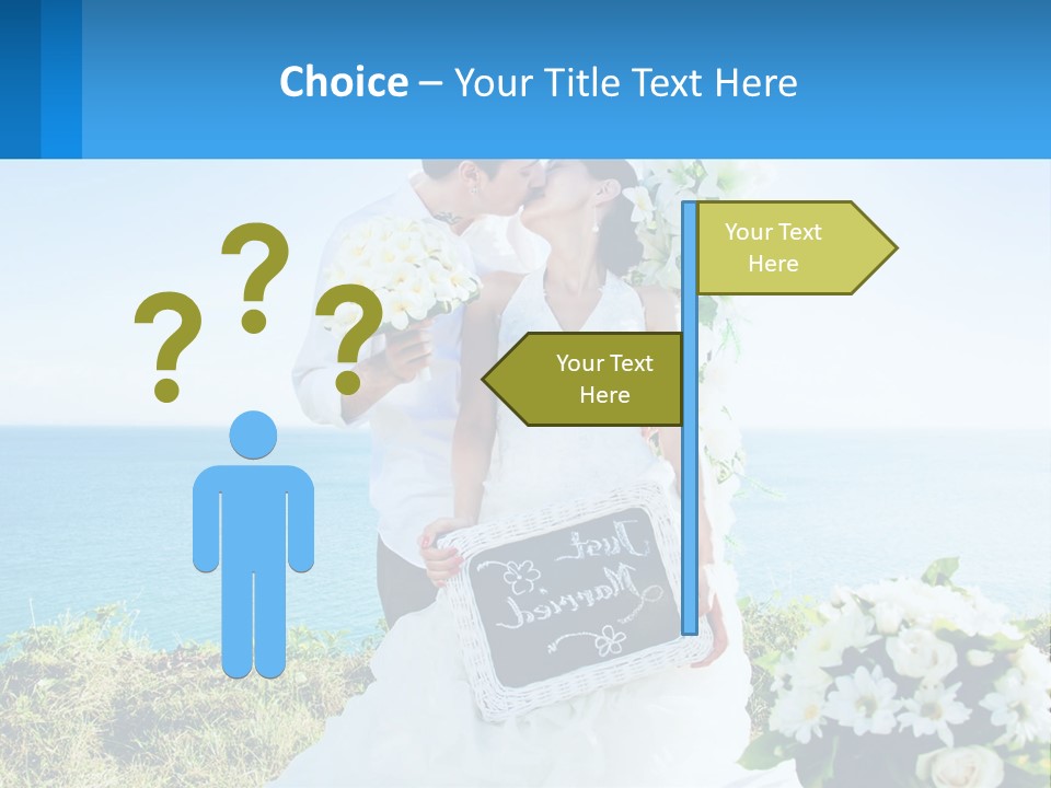 A Newly Married Couple Kissing In Front Of The Ocean PowerPoint Template