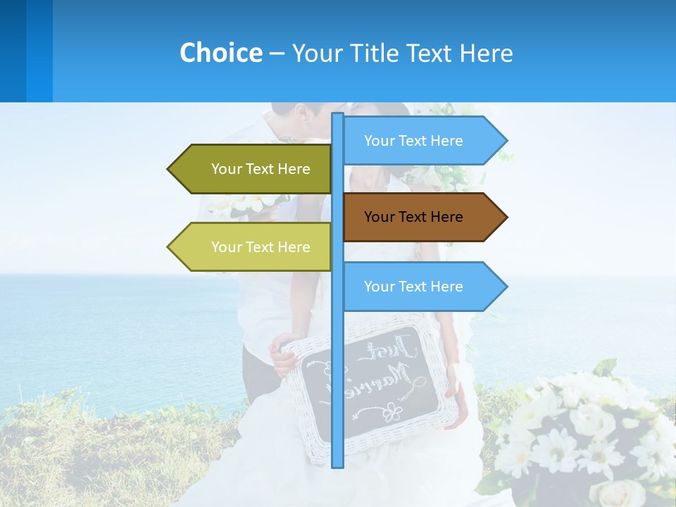 A Newly Married Couple Kissing In Front Of The Ocean PowerPoint Template