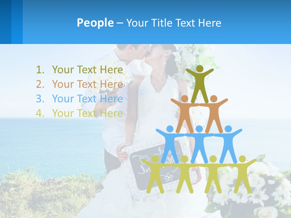 A Newly Married Couple Kissing In Front Of The Ocean PowerPoint Template