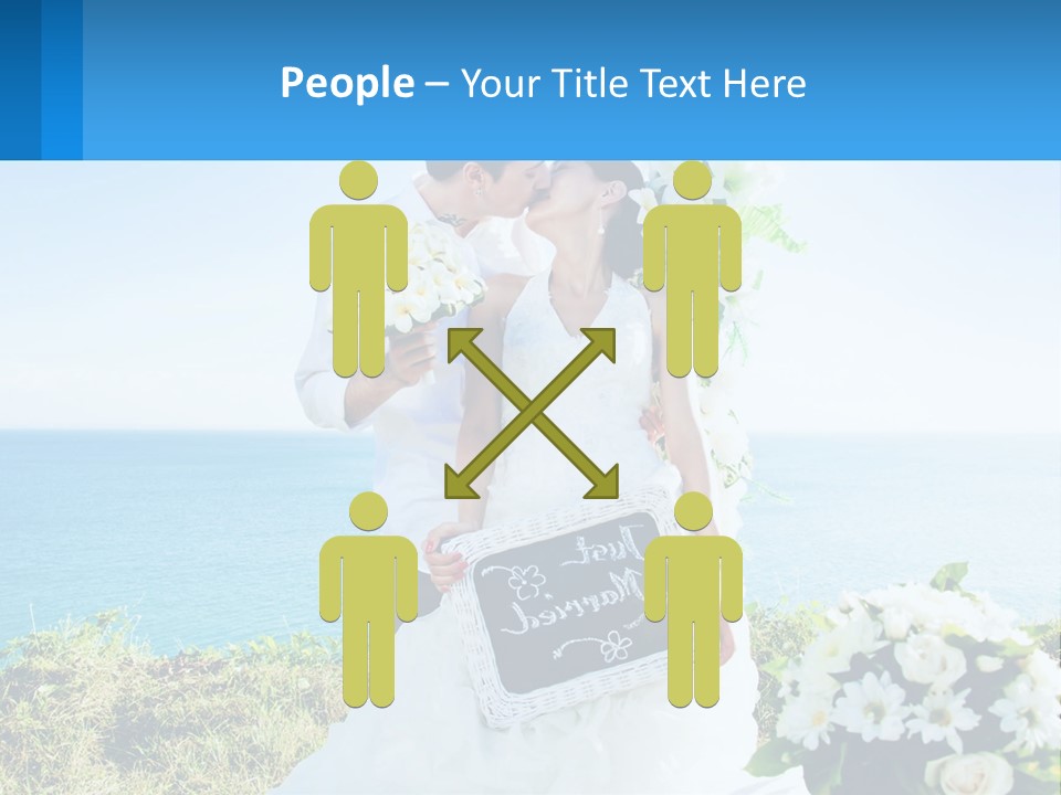 A Newly Married Couple Kissing In Front Of The Ocean PowerPoint Template