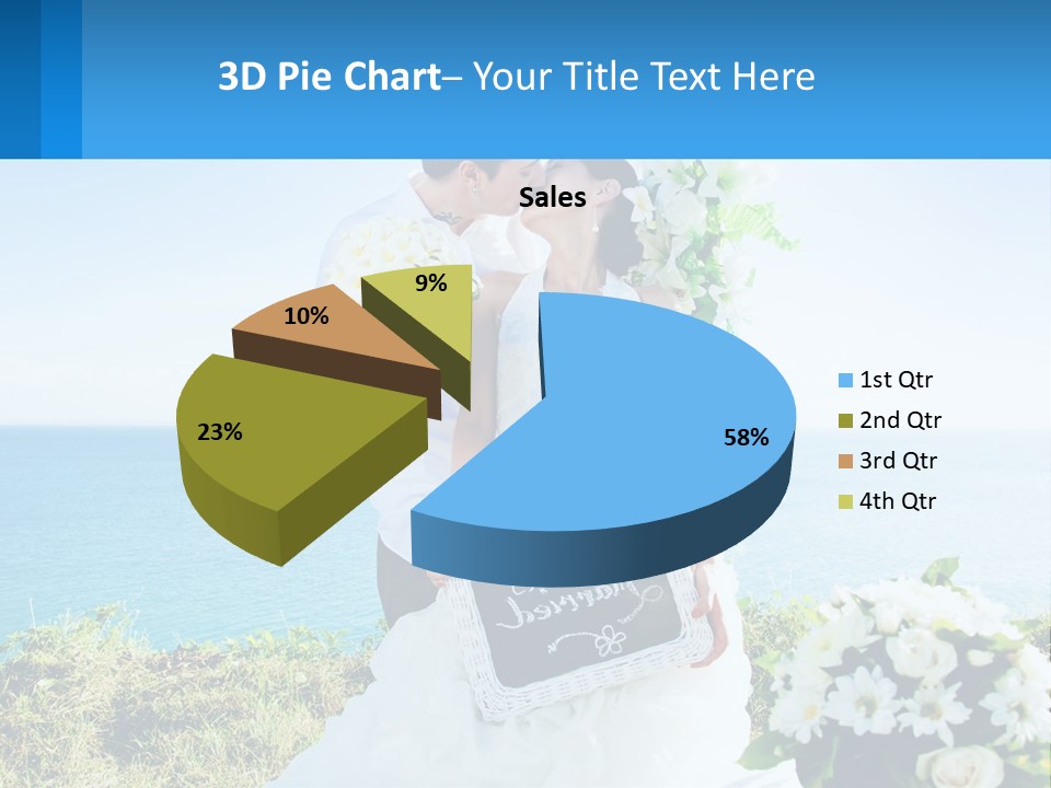 A Newly Married Couple Kissing In Front Of The Ocean PowerPoint Template