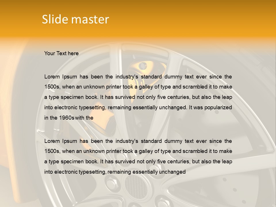 A Yellow Car Wheel With A Yellow Brake Cover PowerPoint Template