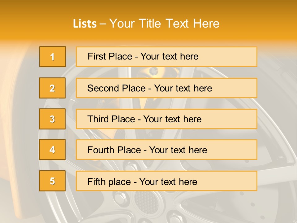 A Yellow Car Wheel With A Yellow Brake Cover PowerPoint Template
