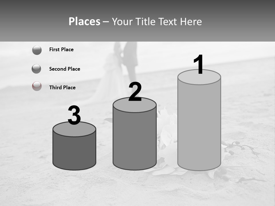 A Couple Standing On A Beach Next To A Bouquet Of Flowers PowerPoint Template
