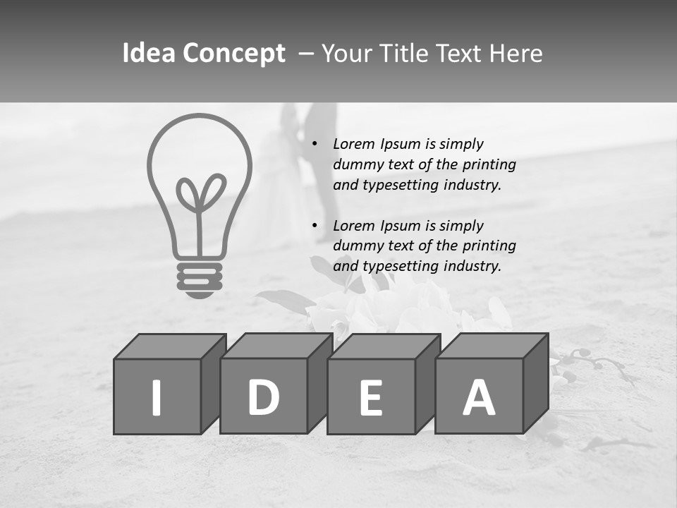 A Couple Standing On A Beach Next To A Bouquet Of Flowers PowerPoint Template