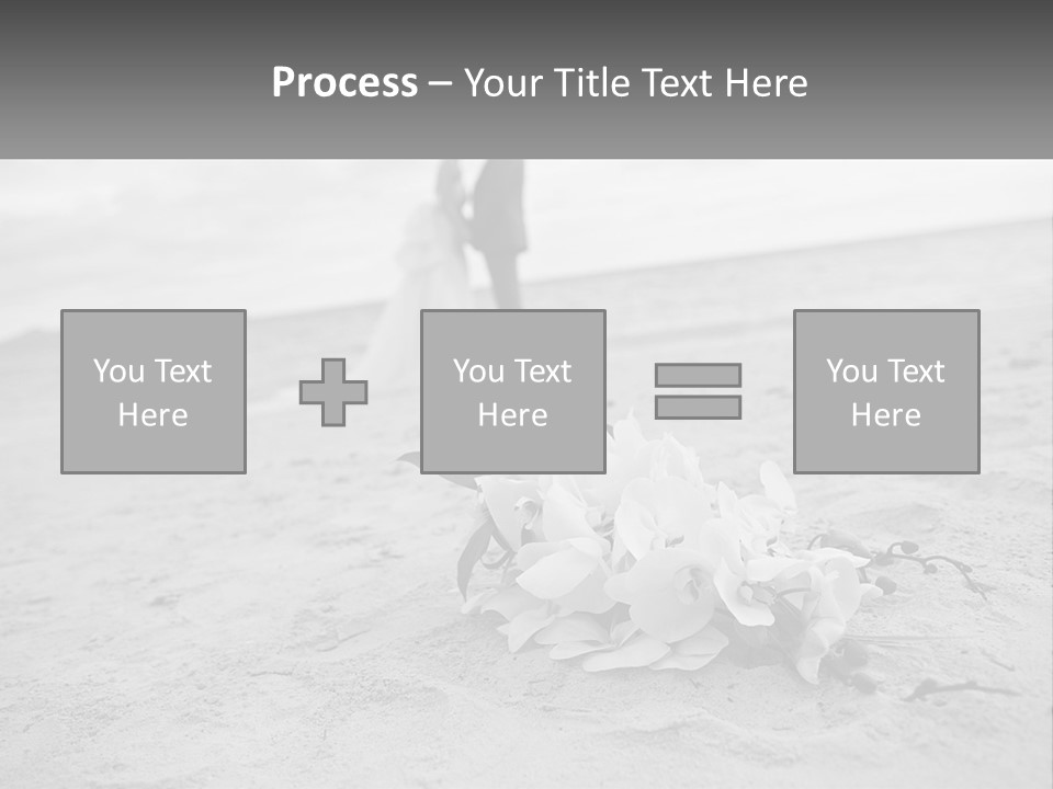 A Couple Standing On A Beach Next To A Bouquet Of Flowers PowerPoint Template