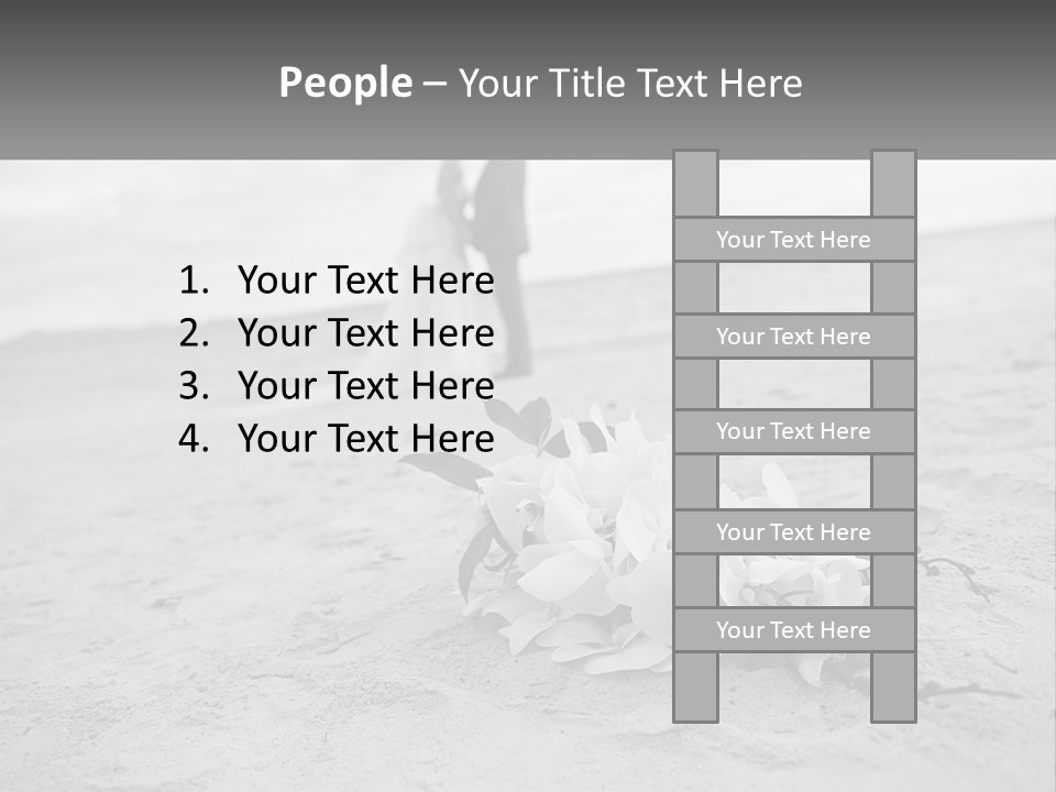 A Couple Standing On A Beach Next To A Bouquet Of Flowers PowerPoint Template