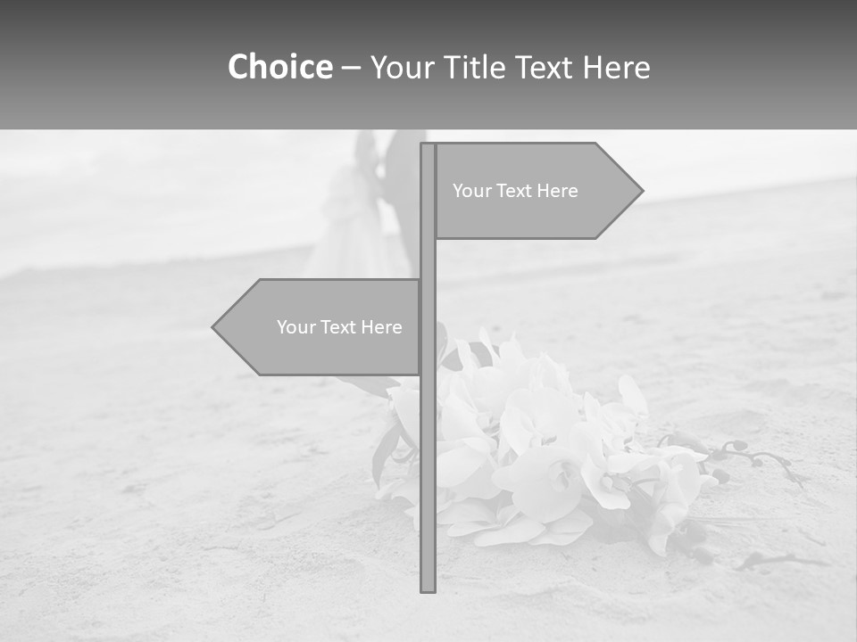 A Couple Standing On A Beach Next To A Bouquet Of Flowers PowerPoint Template