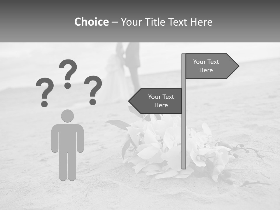 A Couple Standing On A Beach Next To A Bouquet Of Flowers PowerPoint Template