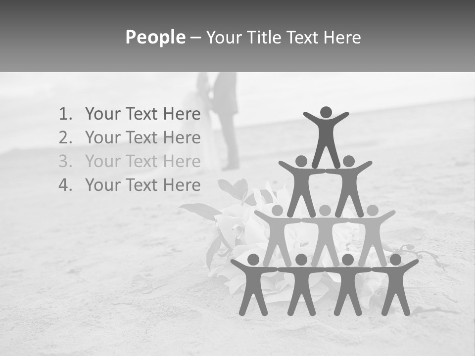 A Couple Standing On A Beach Next To A Bouquet Of Flowers PowerPoint Template