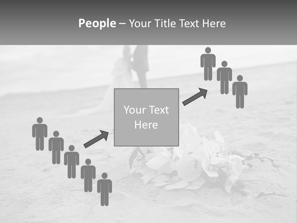 A Couple Standing On A Beach Next To A Bouquet Of Flowers PowerPoint Template