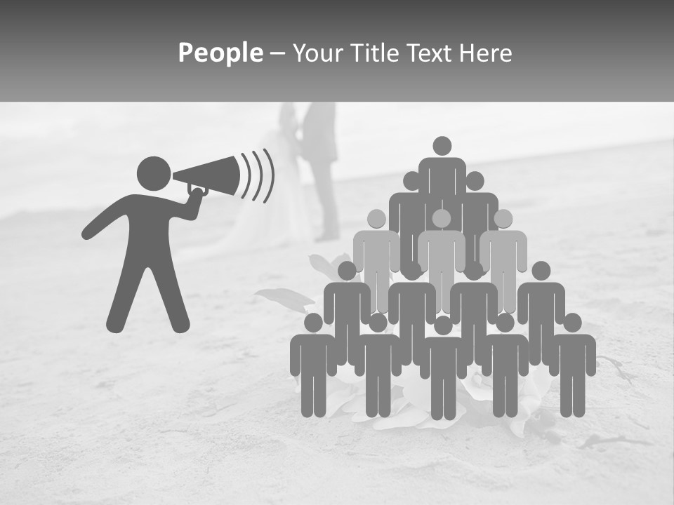 A Couple Standing On A Beach Next To A Bouquet Of Flowers PowerPoint Template