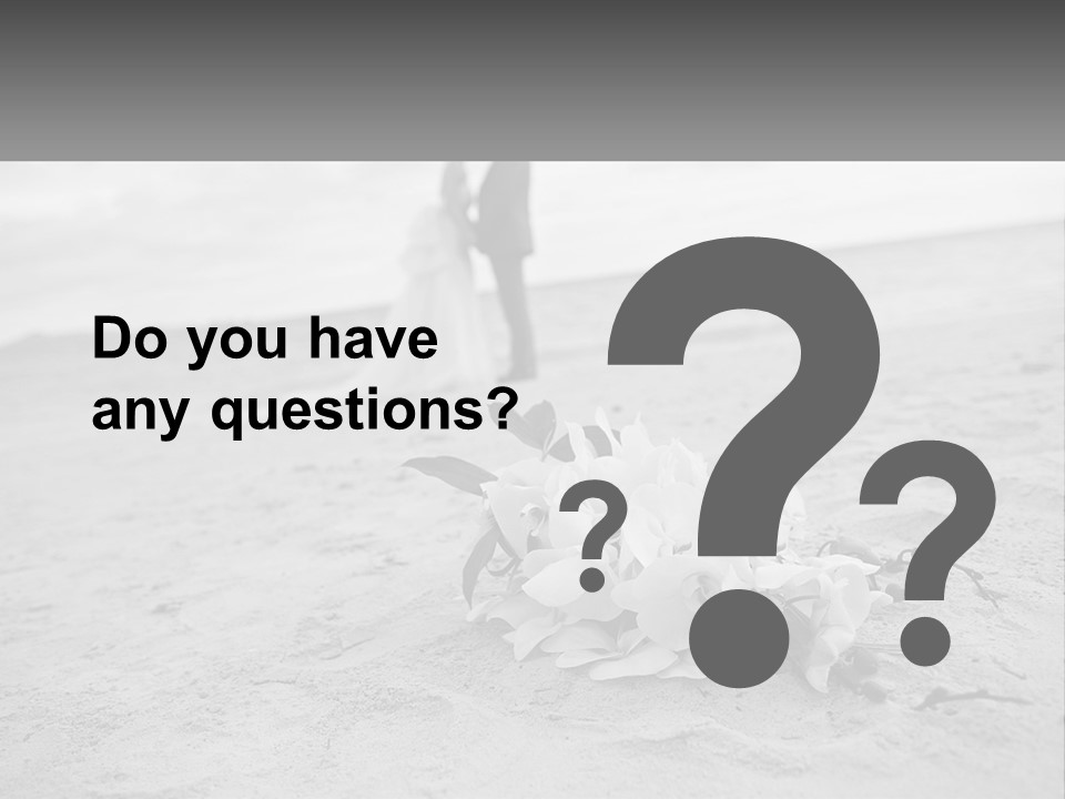 A Couple Standing On A Beach Next To A Bouquet Of Flowers PowerPoint Template