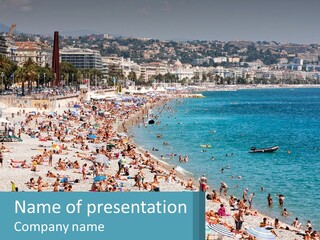 A Crowded Beach With Many People On It PowerPoint Template