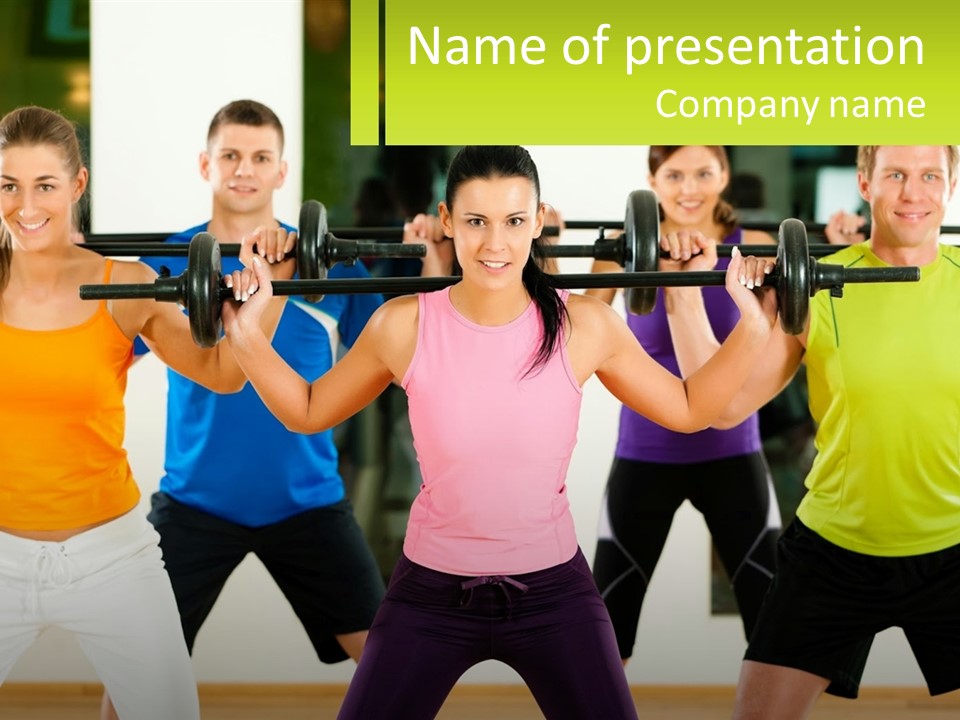 A Group Of People Holding Up A Barbell PowerPoint Template
