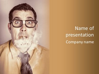 A Man Wearing Glasses And A Tie Is Making A Smokey Face PowerPoint Template