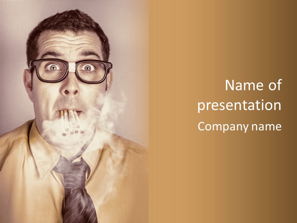 A Man Wearing Glasses And A Tie Is Making A Smokey Face PowerPoint Template