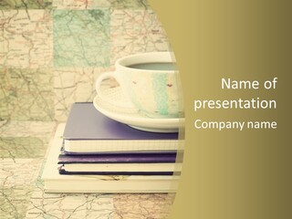 A Cup Of Coffee Sitting On Top Of A Book PowerPoint Template