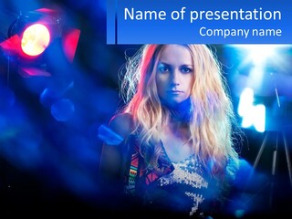 A Woman With Blonde Hair Is Posing For A Picture PowerPoint Template