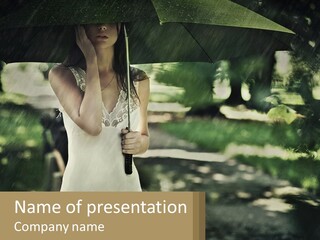 A Woman Holding An Umbrella In The Rain PowerPoint Template