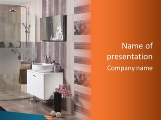 A Bath Room With A Sink A Mirror And A Shower PowerPoint Template