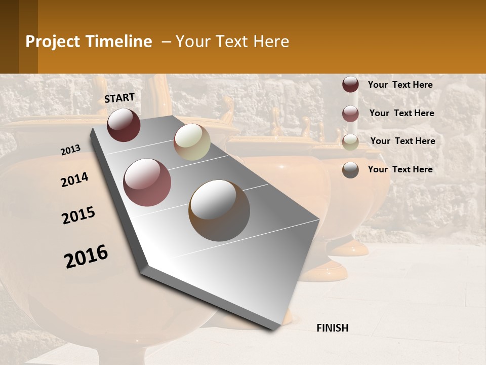 A Group Of Yellow Vases Sitting On Top Of A Sidewalk PowerPoint Template