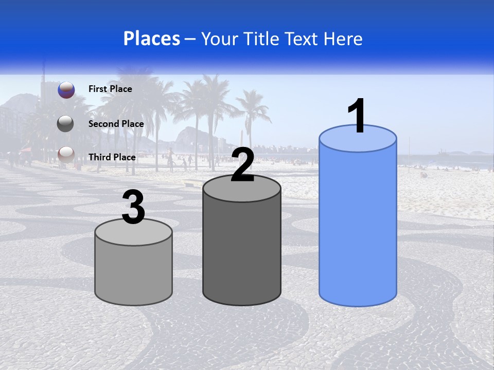 A Sandy Beach With Palm Trees And A Blue Sign PowerPoint Template