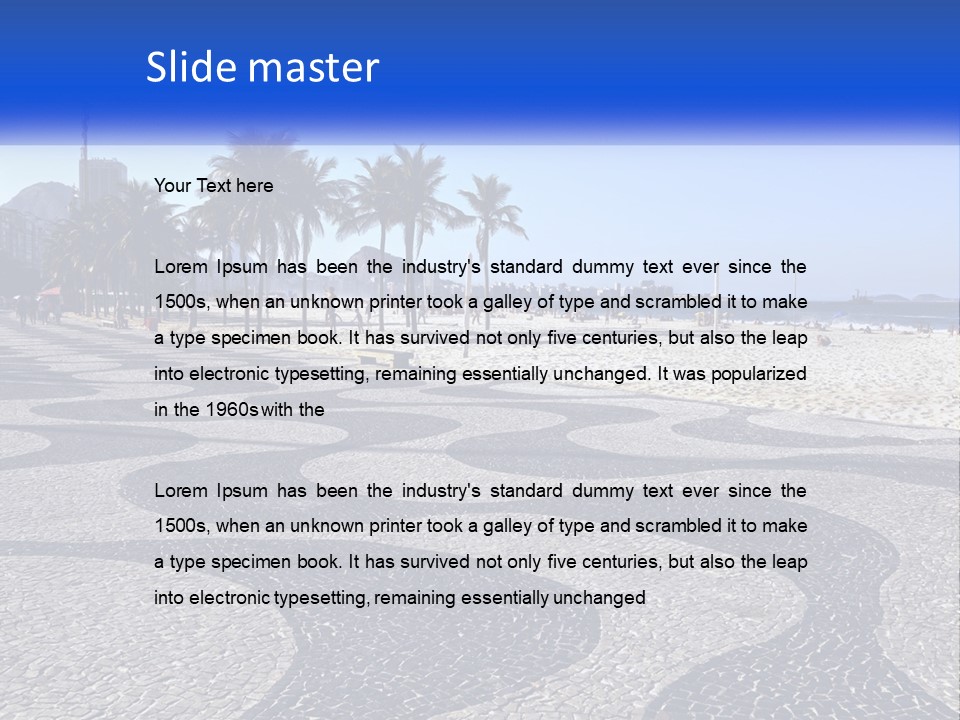 A Sandy Beach With Palm Trees And A Blue Sign PowerPoint Template